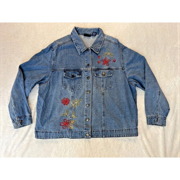 Jane Ashley Jackets & Blazers - Jane Ashley Denim Embroidered Jacket with Buttons 2X Flowers 100% Cotton